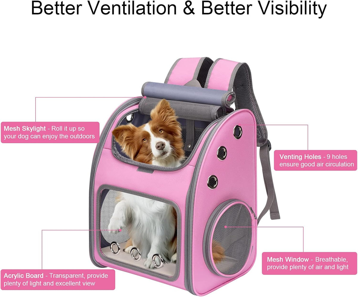 Expandable Cat Backpack Carrier for Small Cats/Dogs Airline Approved – Essentials for Dogs - Pink-Standard - image 3