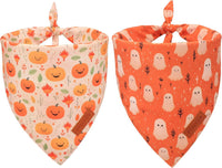 PTDECOR Halloween Dog Bandana, Ghost Pumpkin Dog Scarf - Small / Yellow&Orange