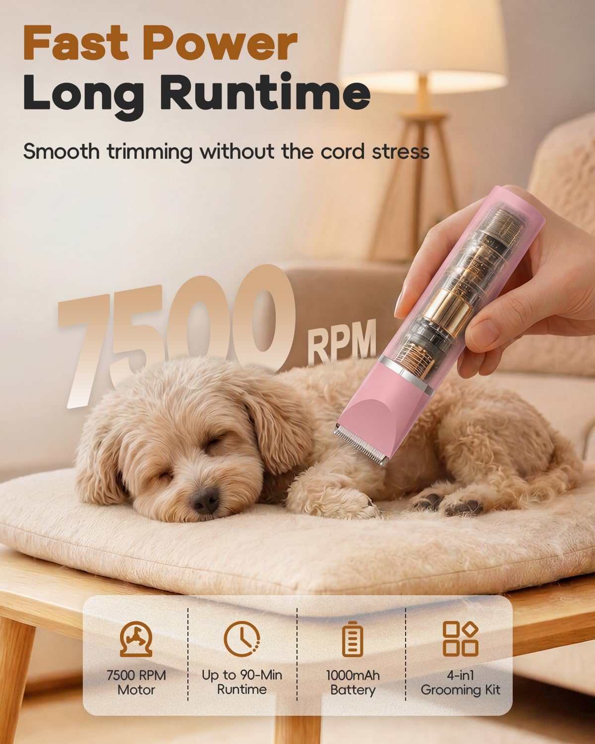 Veeconn 4 in 1 Dog Clippers Grooming Kit with Paw Hair Trimmer - Pink - image 4