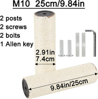 7.4cm 2.91in Diameter Cat Tree Scratching Post Replacement Sisal Pole - 9.84in/25cm / M10*2posts - image 2