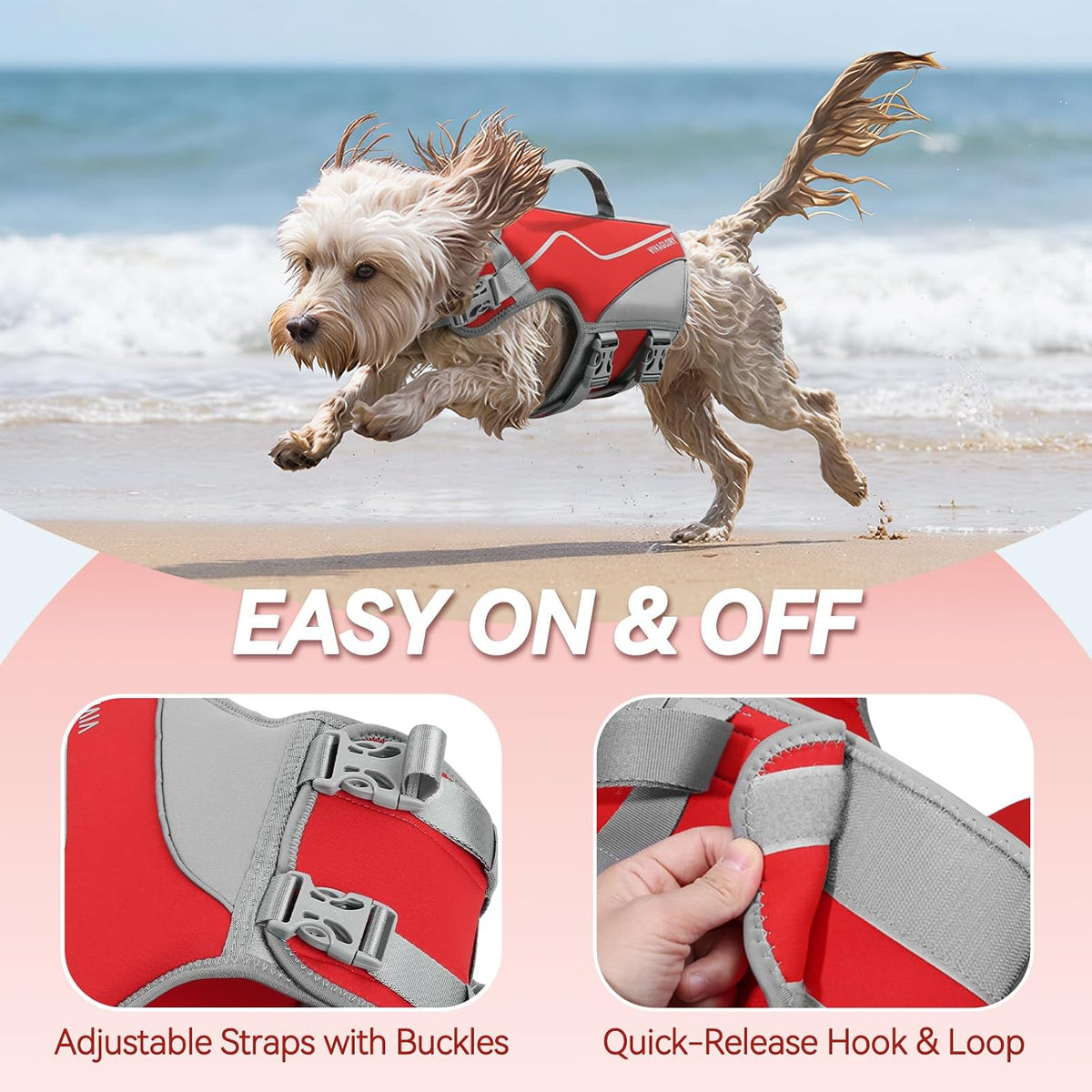 VIVAGLORY Dog Life Vest Neoprene Dog Swim Vest, M - Red / XS: 16-20in (Ribcage Girth) - image 3