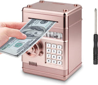 Piggy Bank for Kids Girls Boys with Password Code Lock Cash Coin Can - Rose Gold（without Sitcker）