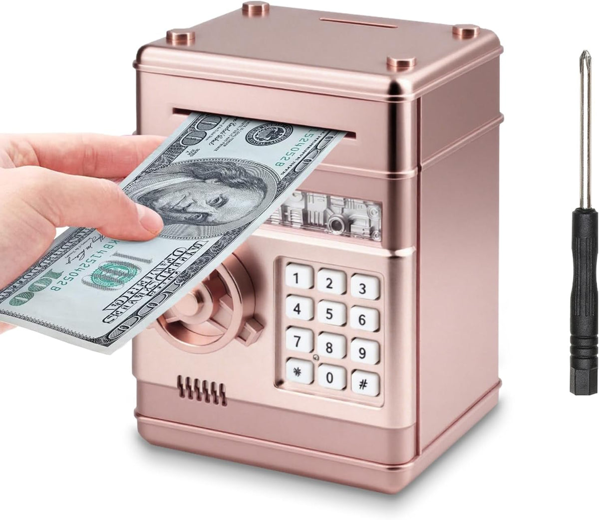 Piggy Bank for Kids Girls Boys with Password Code Lock Cash Coin Can - Rose Gold（without Sitcker）