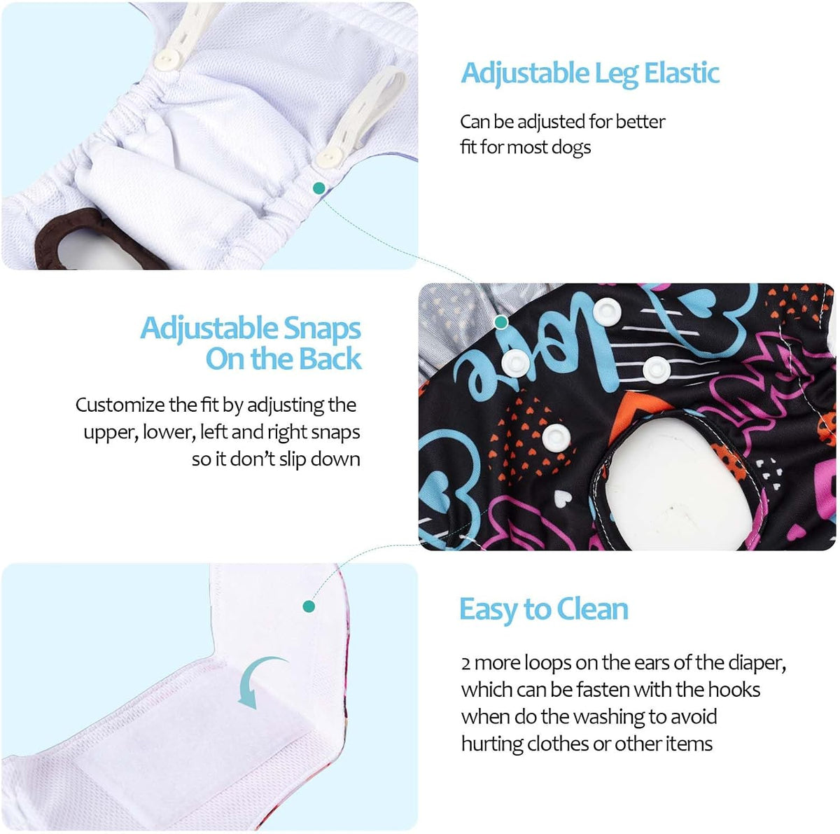 CuteBone Female Dog Diapers with Skirts 3 Pack Reusable Puppy Dresses - All hearts skirts 3pcs / M - image 3