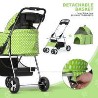 Magshion Foldable Pet Stroller, 3-in-1 Dog Travel Jogger with Detachable Carrier, Cup Holder, Storage Basket, Folding Carrier for Small/Medium Dogs & Cats Up to 33 lbs, Lawn Green Polka Dots