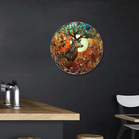 Lygond Metal Sign Tin Sign Circular Stained Glass Deer Gift For Gift 12×12 Inches