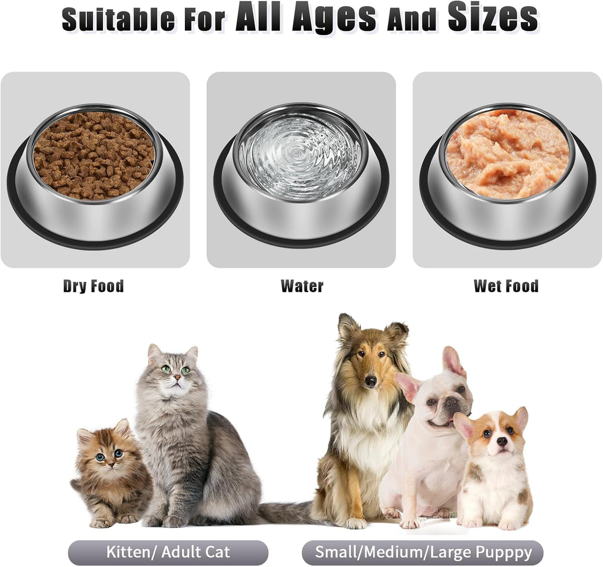 Serentive 3 Pcs Metal Dog Bowls for Small Dogs - 13 oz / Classic - image 4