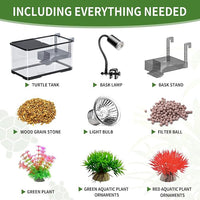 (Tank + Light + Filter Balls) Turtle Tank Kit, Turtle Tank Starter Kit,Bottom Drainage, Multi-Function Areas for Turtles, Crabs,Fishes, Amphibians,Reptiles. (15.75 x 8.64 x 8.64 Inch)