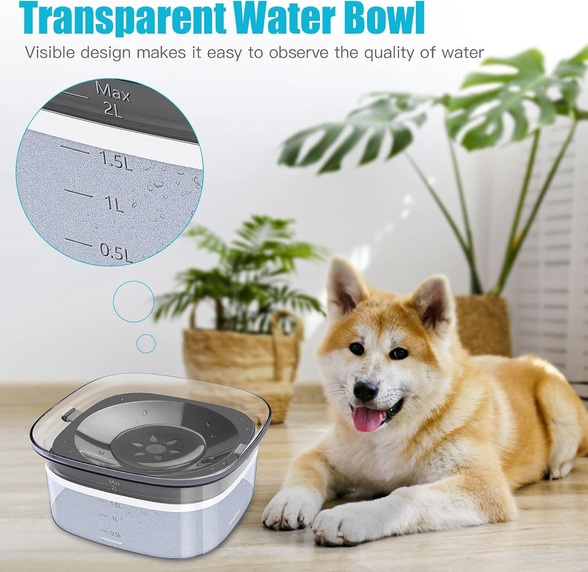 UPSKY 4L Dog Water Bowl No Spill Large Capacity Slow Drinking Water - 2 L / Gray - image 4