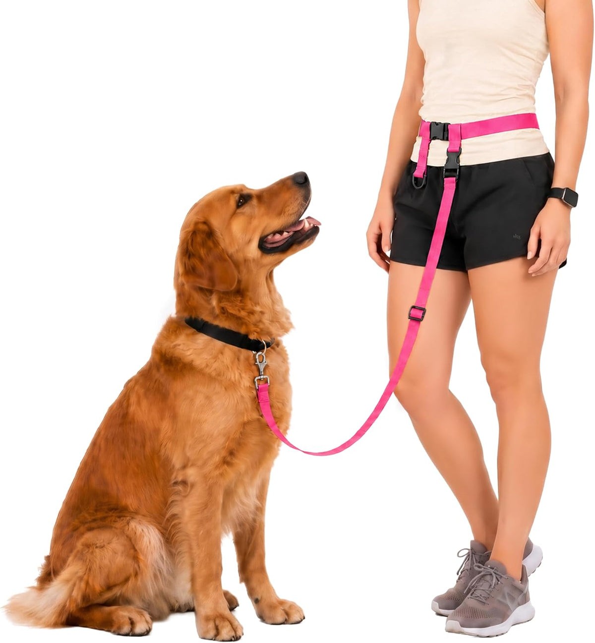 The Buddy System, Hands Free Dog Leash, Small Dog, Large Belt - Regular Dog System (X-Large Belt (33"- 60" Waist)) / Pink