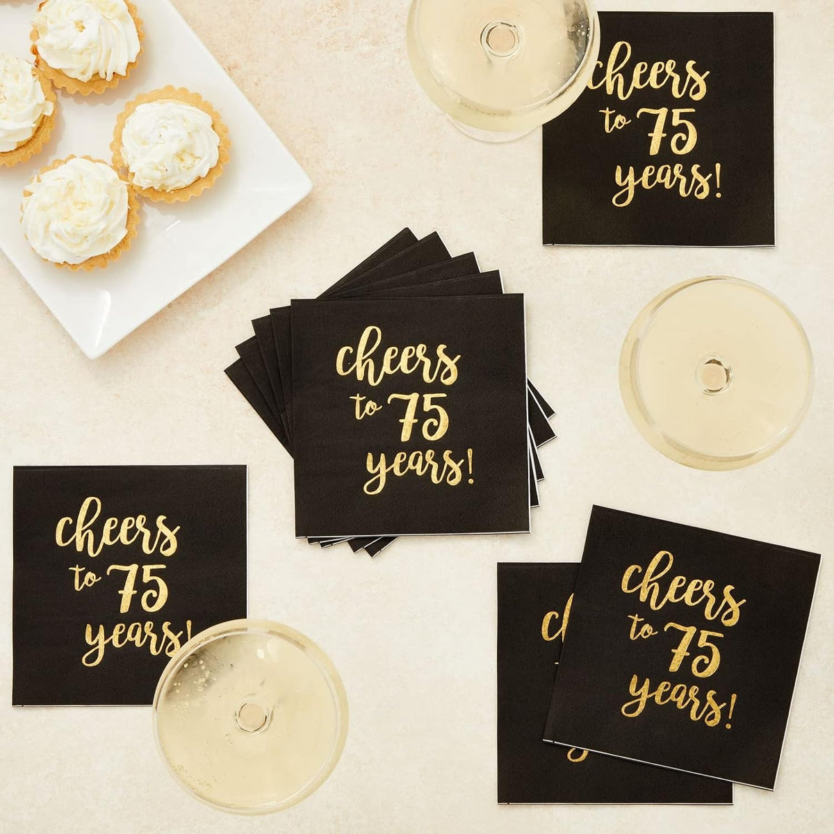 Sparkle and Bash It's a Boy Napkins, Blue & Gold Foil, 3-Ply - Cheers to 75 Years / 5 x 5 Inches - image 2