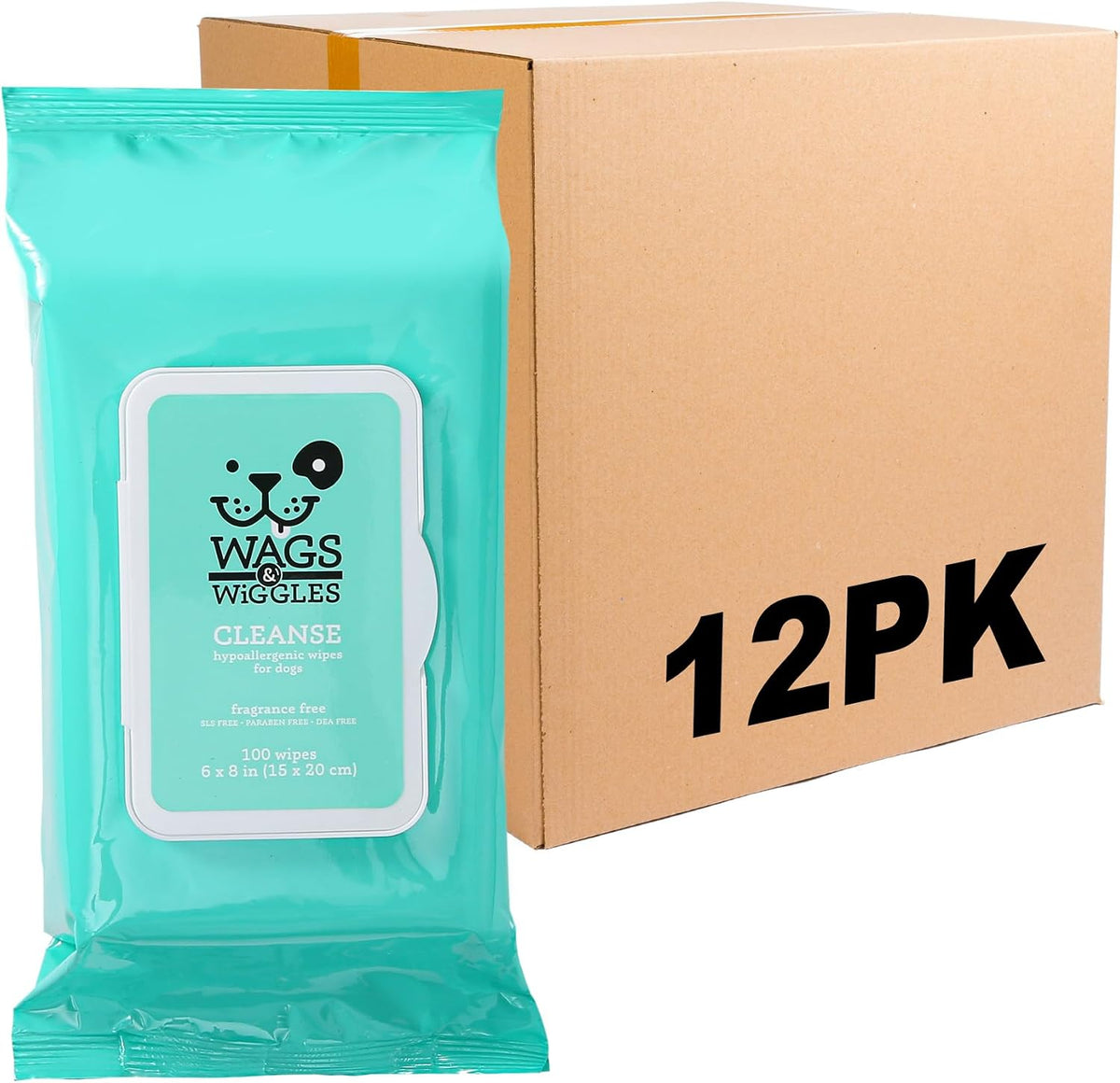 Wags & Wiggles Hypoallergenic Dog Wipes, Fragrance-Free - Fragrance Free - Hypoallergenic / 100 Count (Pack of 12)