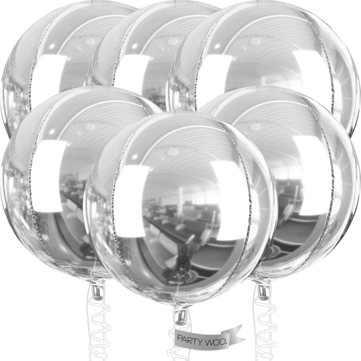PartyWoo Metallic Silver Foil Balloons 20pcs Large Round Giant 4D - Silver / 6 PCS-32 INCH