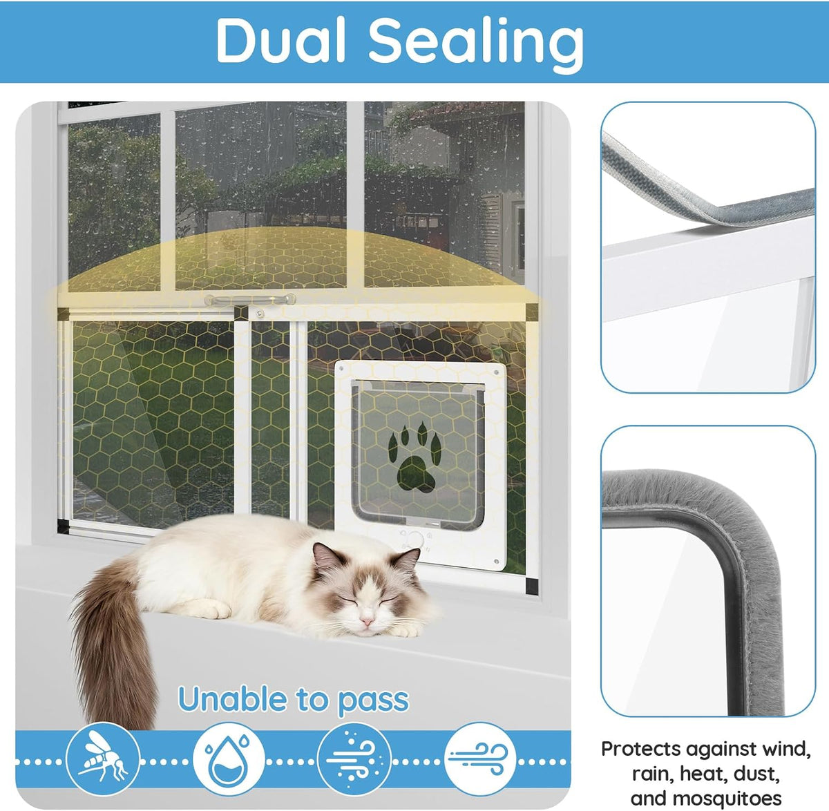 Sliding Cat Door for Window, Fits 32"-37" Width Window - White / Fit Window: 22"-28.5" Width - image 4