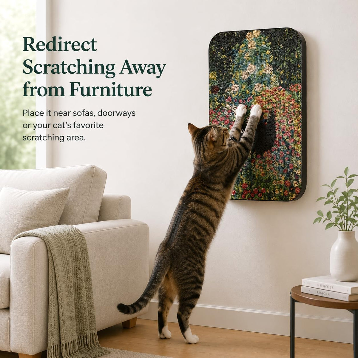 Cat Wall Scratcher, Art Cat Scratching Board for Indoor Cats – Essentials for Cats - Flower Garden - image 3