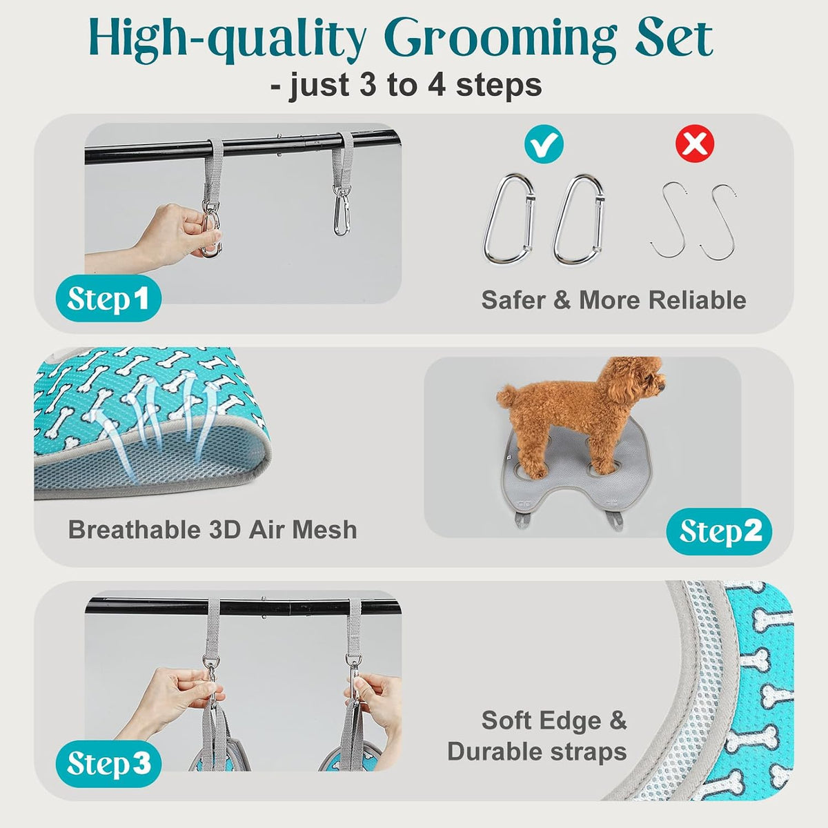 Supet Dog Grooming Hammock for Nail Trimming - S( Max 30 Lb:Leg space: 5.2"-12.2") / Coral Blue - image 4