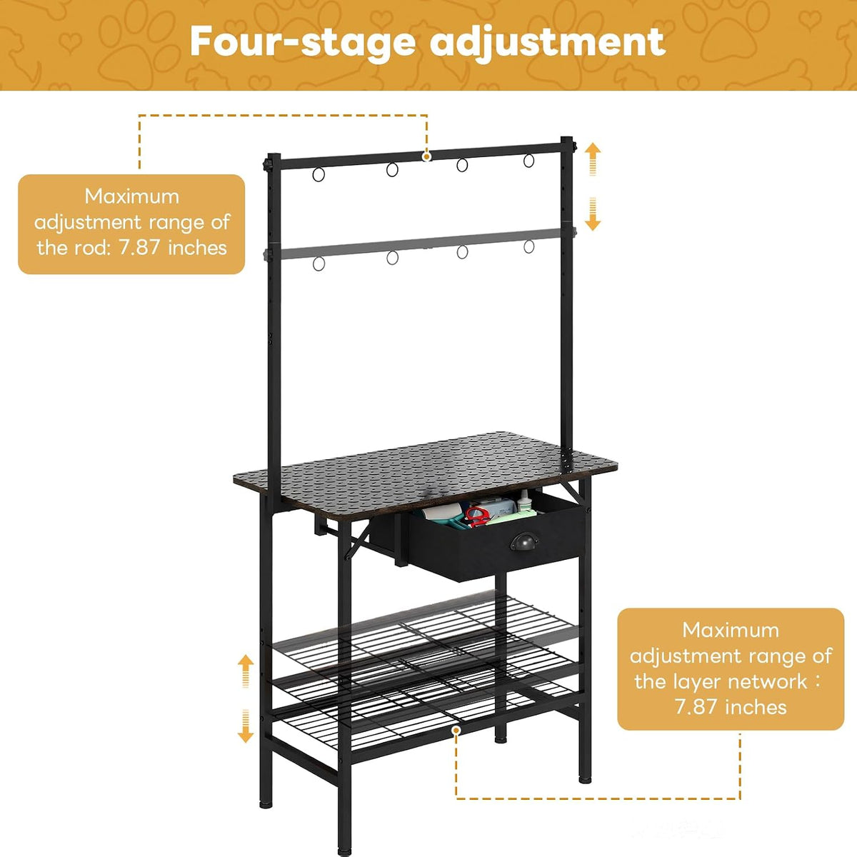 Dog Grooming Table with Drawers and Mesh Tray - Black / Medium,1‑Drawer - image 4