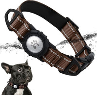 TagME Airtag Dog Collar,Waterproof Reflective Pet Collar with Airtag Holder,Soft Padded and Double D-Rings for Small Dogs,Brown