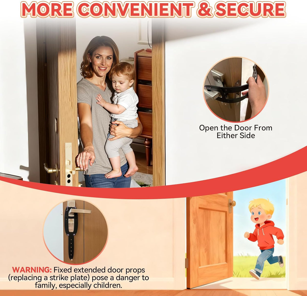 TGIOW Cat Door Latch with Stabilizer, Keep Door Open 2.5-6.5" - 1pcs-black - image 3