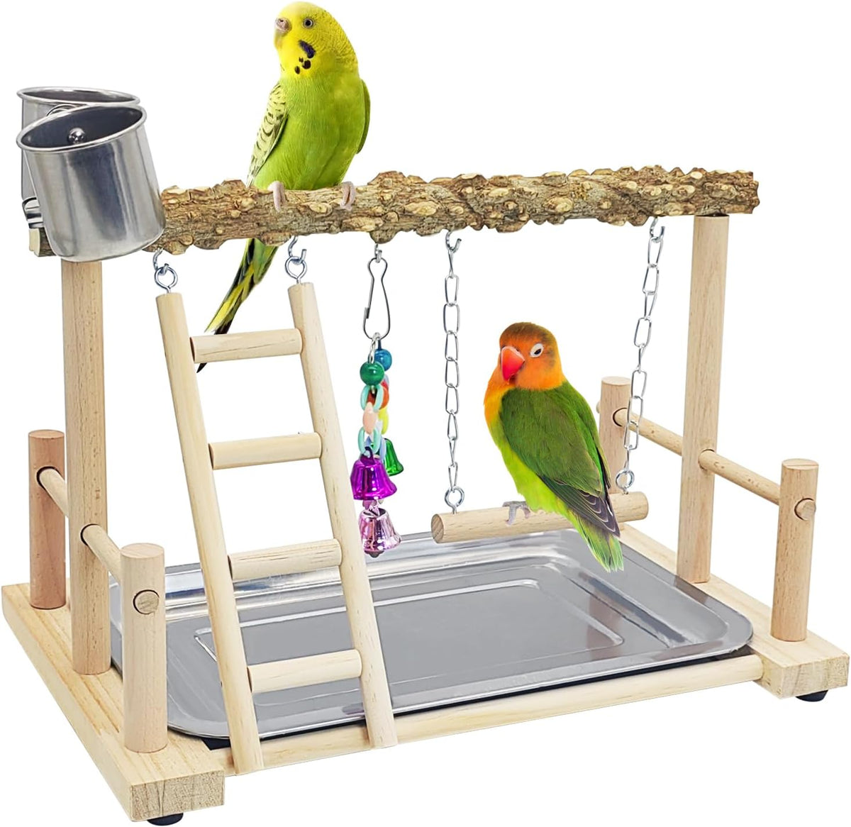 Bird Play Stand Parrot Perch Stand Natural Wood Bird Playground - tall 9.25inch