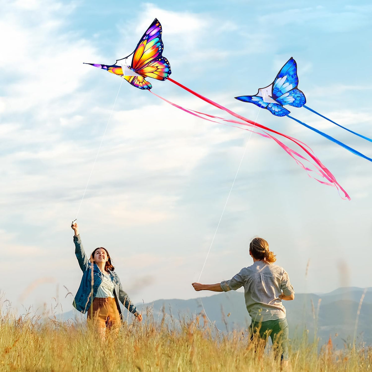 Xida Butterfly Kites for Kids and Adults Easy to Fly - 2 Pack (Rainbow+Blue) - image 3
