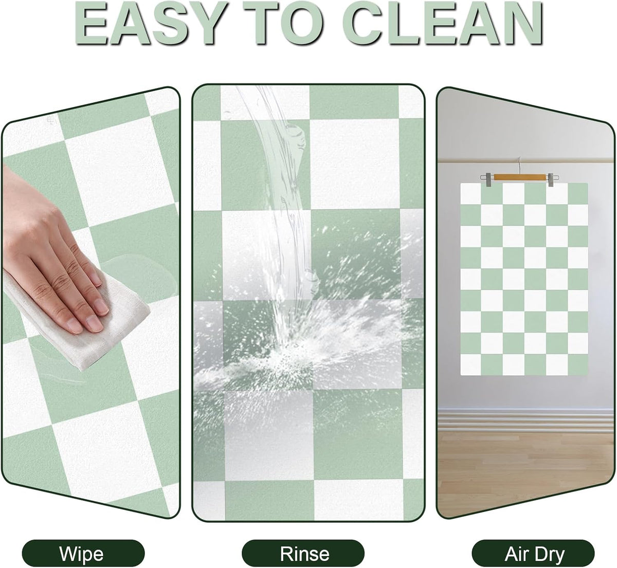 Cat Food Mat, 12"x 20" Cat Dog Mats for Food and Water Bowl - 17"L x 28"W / Green & White - image 2