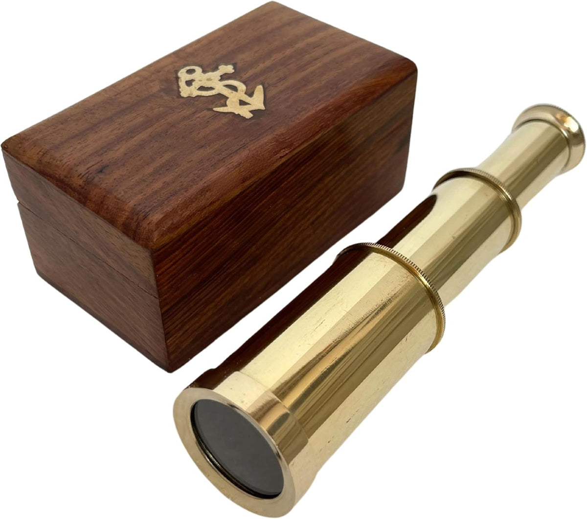 6" inch Handheld Brass Telescope with Wooden Box - Gold 6"