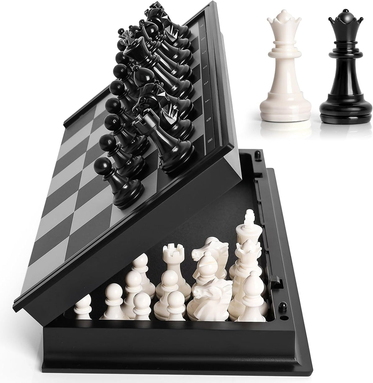 Travel Chess Set, 10 inch Magnetic Chess Board with 2 Extra Queen Portable Folding Board Chess