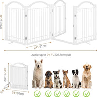 BHG Metal No-Assembly Freestanding Dog Gate with Door Walk Through, Extra Wide 96", Extra Tall 32" Pet Gate, Accordion Puppy Folding Playpen Dog Fence, with 2PCS Support (White, 4 Panels)