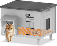 Large Indestructible Heated Cat House for Outside Winter - Grey Flat-21.6×16.9×17.5