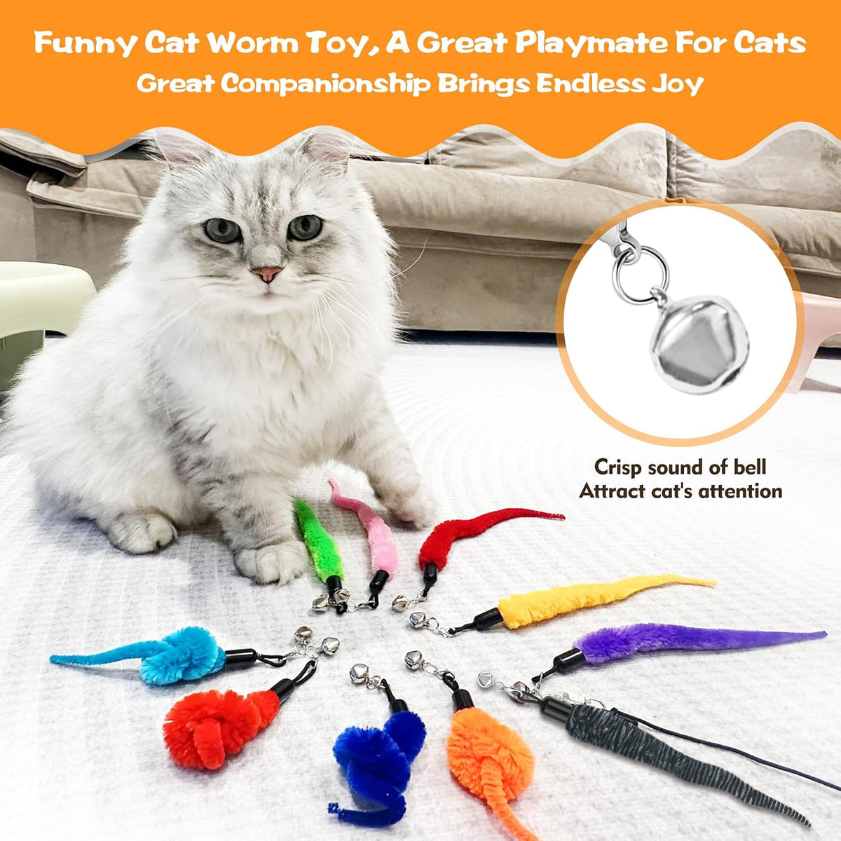 Kerros Fuzzy Worm Cat Wand Refills with Black String - image 2