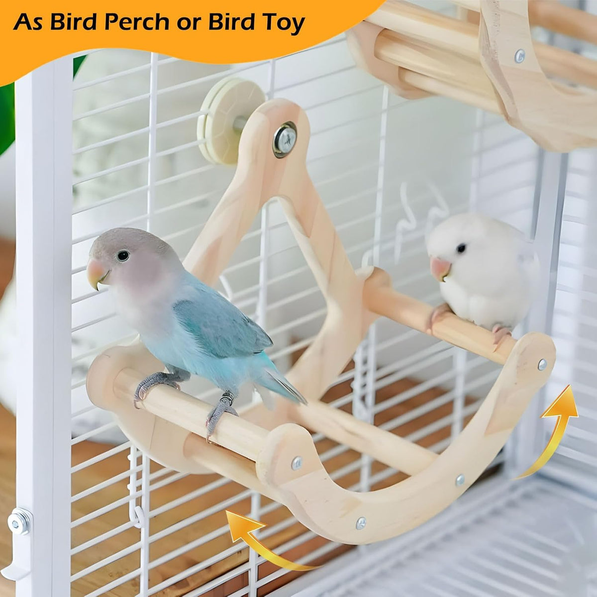 Bird Perch Toy, Wooden Interactive Rocking Parakeet Toys and Perches – Essentials for Birds - Wood / Cage Installation - image 3