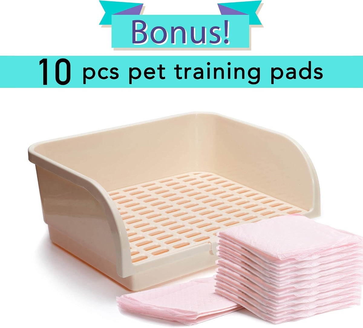 CalPalmy X-Large Rabbit Litter Box with 10PCS Bonus Pads, Drawer - X-Large (10pcs Pee Pads) / Cream (Steady Bottom) - image 2