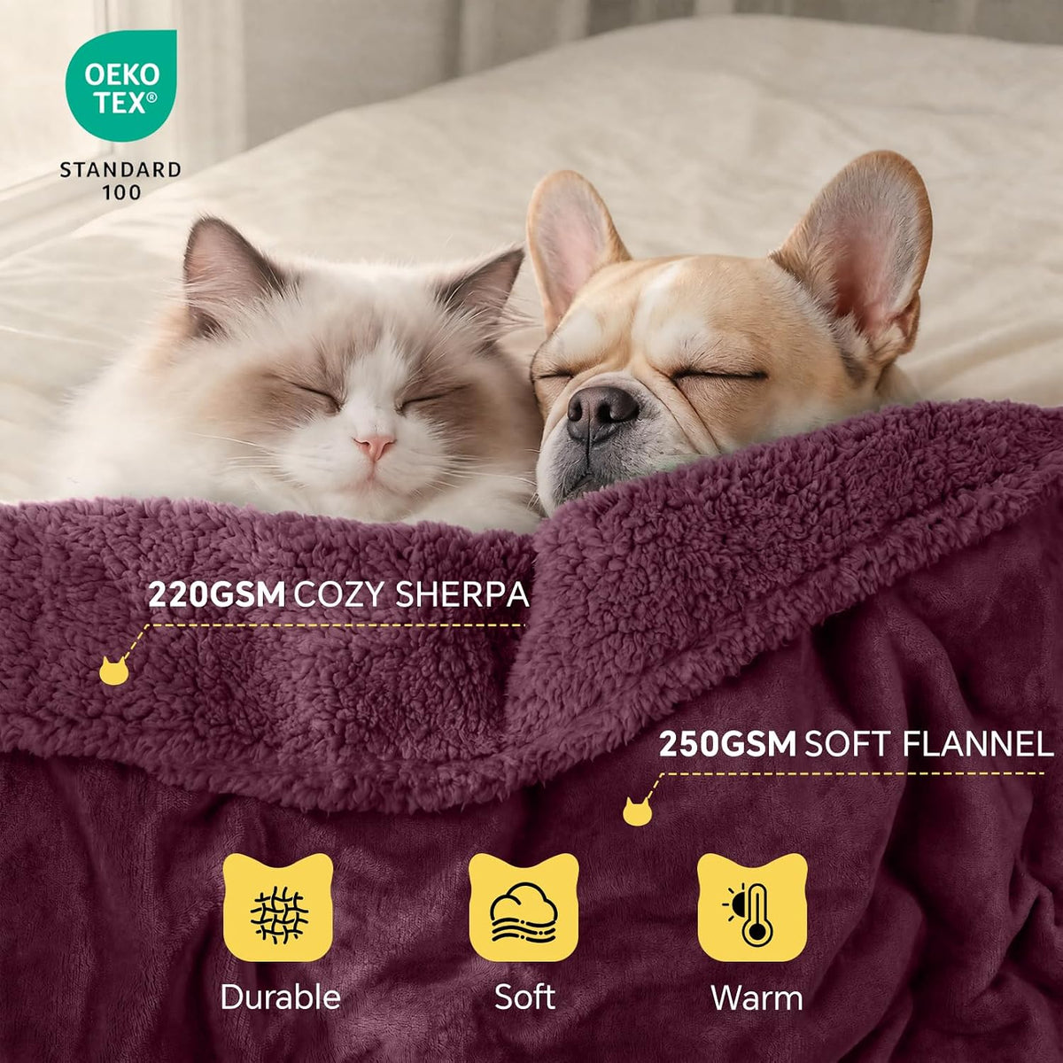 Waterproof Pet Blanket, Liquid Pee Proof Dog Blanket for Sofa Bed Couch, Reversible Sherpa Fleece - S (40" x28") / Concord Grape-thicken - image 3