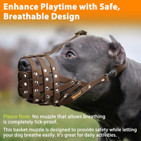 Pitbull Dog Muzzle for Large Medium Dogs Prevent Biting Scavenging – Essentials for Dogs - Brown / M [Snout Cir: 9.75"-11"] - image 3