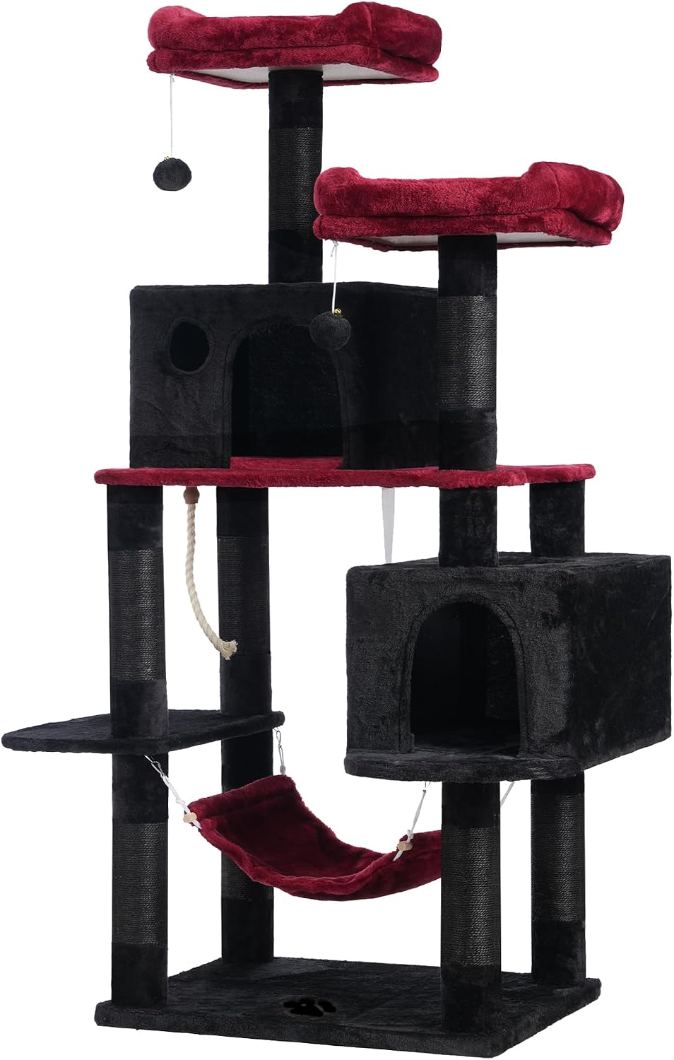 Hey-brother Cat Tree Tower with Sisal Scratching Posts - 53.7 Inches / Black and Red