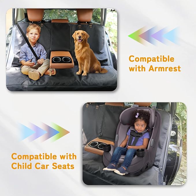 Full-Coverage Dog Seat Cover for Back Seat, 600D Ripstop Dog Hammock for Car,100% Waterproof CarSeat Protector, Suv Cargo Liner for Dogs, Armrest&Child Car Seat Accessible,Install Once,Stay Put