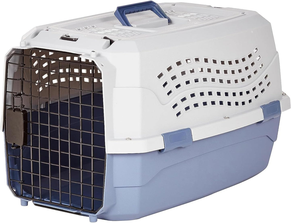 Amazon Basics Sturdy Portable 2-Door Top-Load Hard-Sided Pet Travel - Gray & Blue / 22.8"L x 15.0"W x 13.0"H