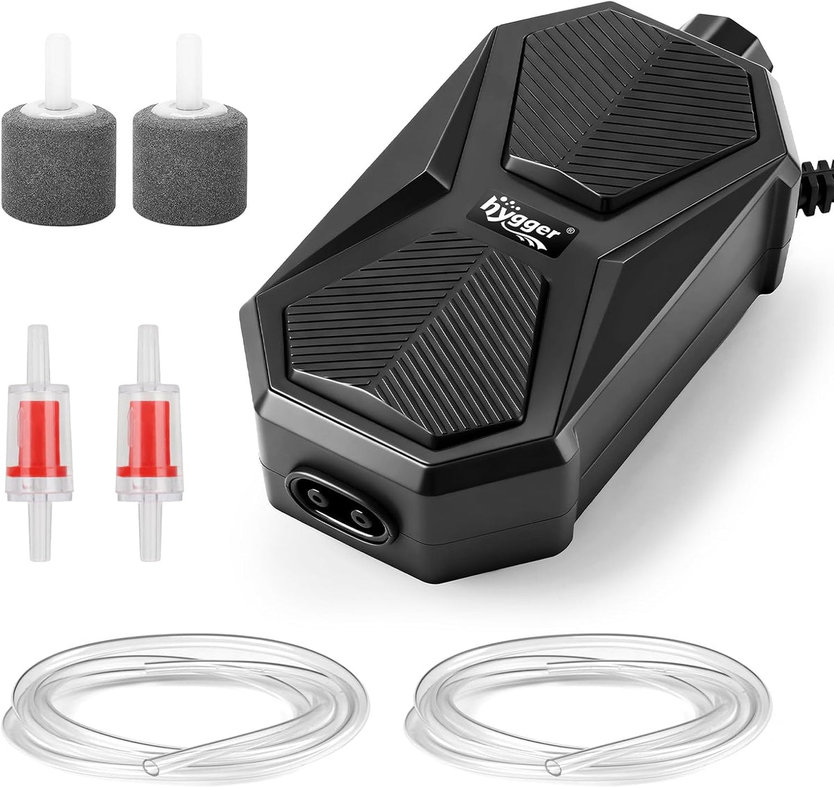 hygger Aquarium Air Pump, Ultra Quiet Oxygen Aerator with Air Stone Airline Tubing Check Valve - Medium