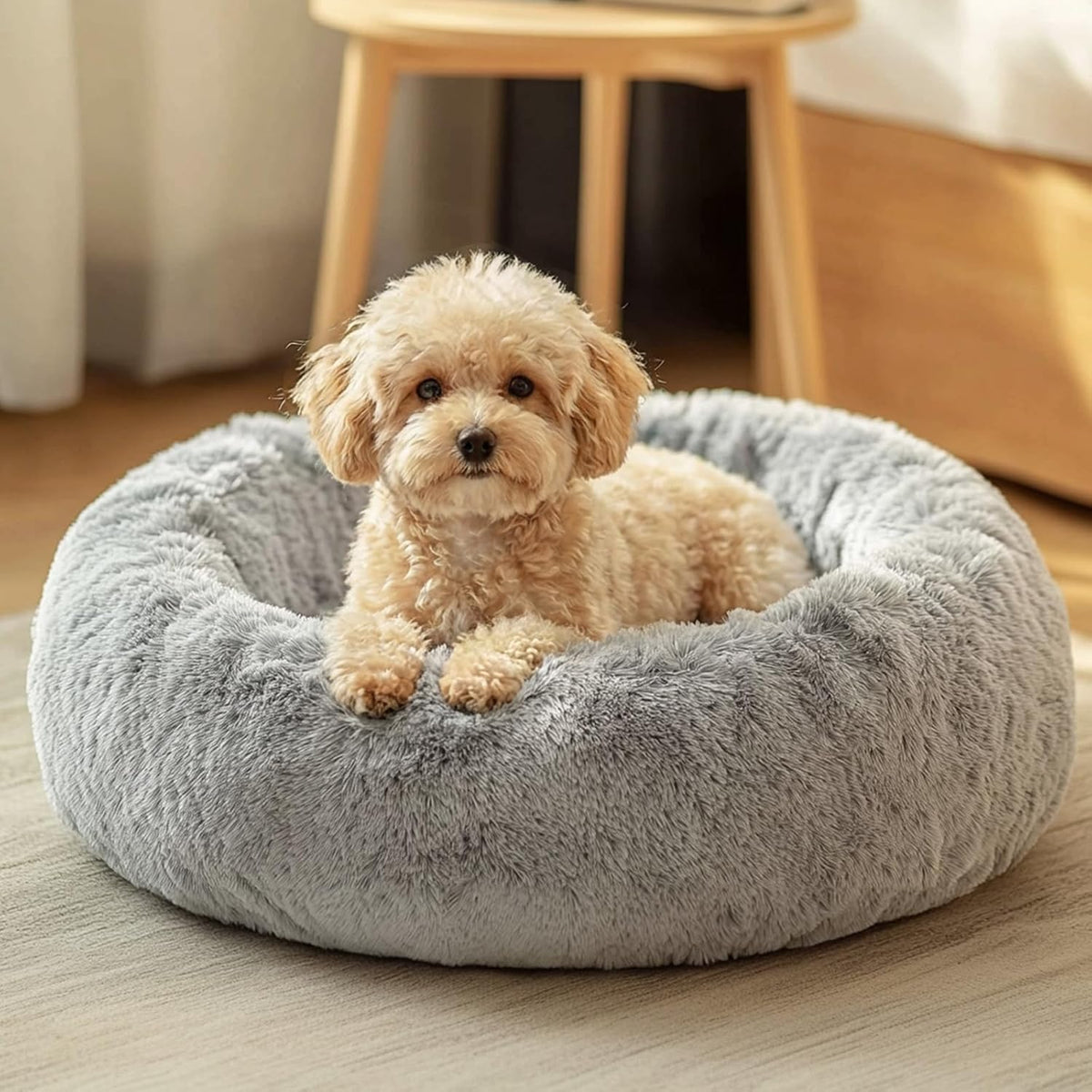 JOLLYVOGUE Small Dog Bed, Calming Dog Beds for Small Dogs & Indoor Cats - 20 Inches Donut Washable - 01 - Smoke Grey / 20.0"L x 20.0"W x 6.0"Th