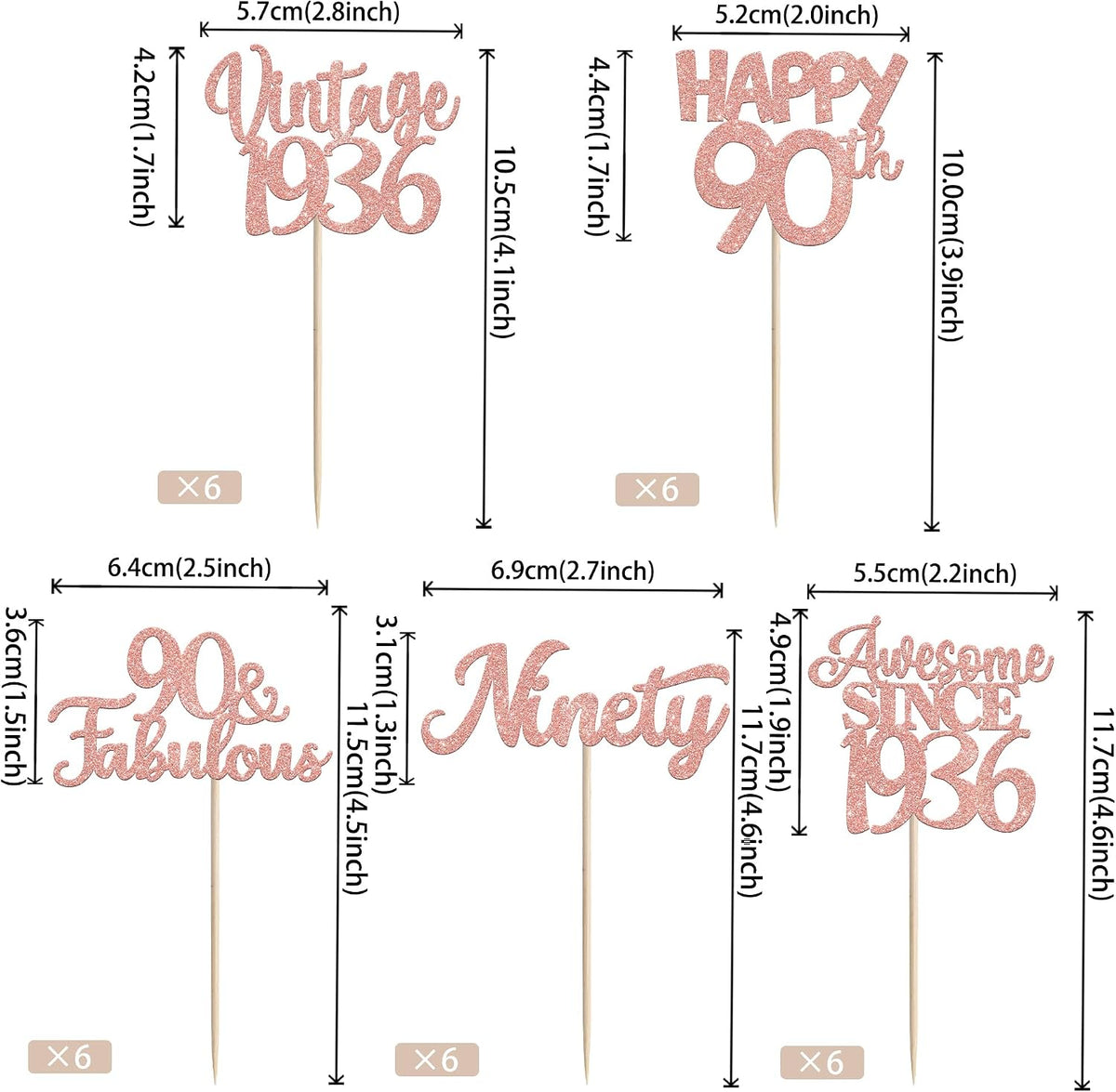 Rose gold glitter vintage 1946 cupcake toppers for an 80th birthday - view 35