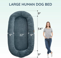 Orthopedic Human Dog Bed, with Faux Fur Washable Cover, Blanket - Bluish Grey / Cover (72x40x10) - image 2