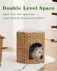 Cat Beds Indoor Kitten House, PE Rattan Cat Cave - Natural / Round-S - image 2