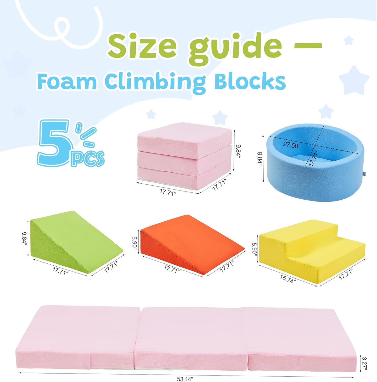 Elftopia foam climbing set with ball pit, stairs and ramps for toddlers in grey - view 16
