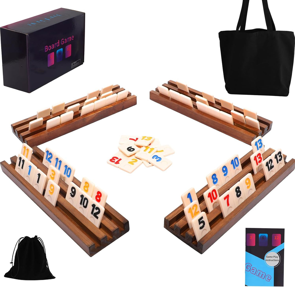 Wahartoly rummy cube tile game with 160 tiles and 6 wooden pine racks - view 3