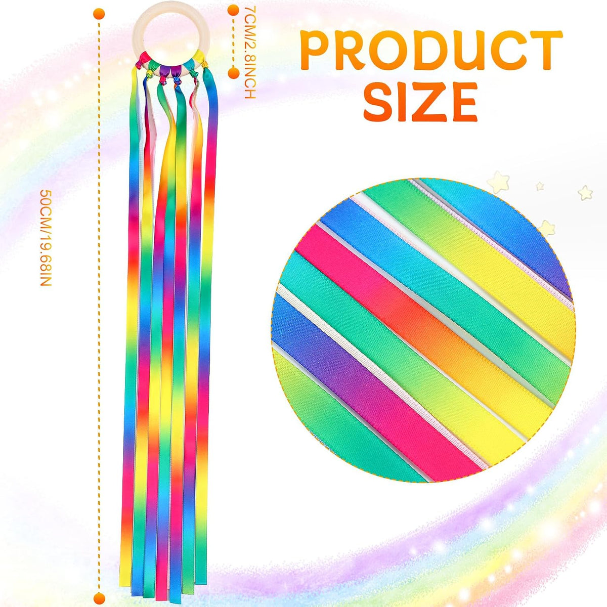 Deekin rainbow ribbon rings, wooden Waldorf hand kites with bright streamers - view 19