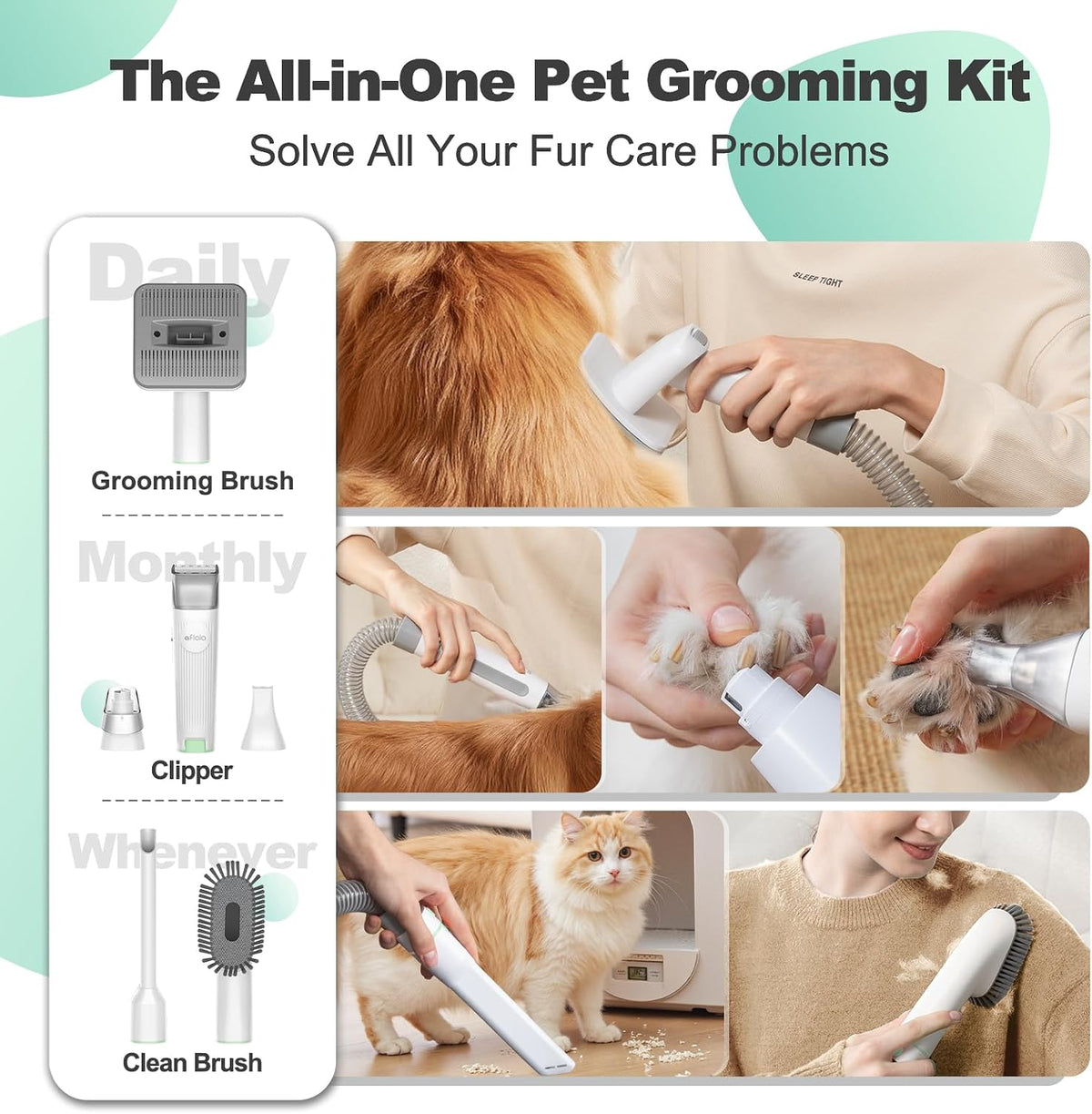 Afloia 6-in-1 Dog Grooming Vacuum Kit - Green - image 2