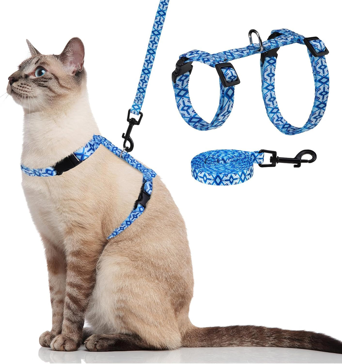 PAWCHIE Cat Harness with Leash and Collar Set - Small / Blue