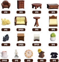 MOMOONNON 23 piece brown dollhouse furniture set for dining room, bedroom and living room - view 4