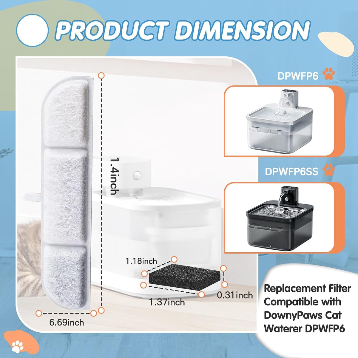 16 Packs Replacement Filters Compatible with Downy Paws Cat Water - 16PCS - image 2